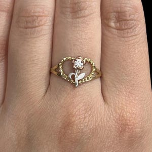 10k Real Gold Flower Cubic Zirconia Heart Ring, Ladies Tricolor Heart Ring, Love Ring for Her, Promise Ring, Friendship Ring, Gift for Her