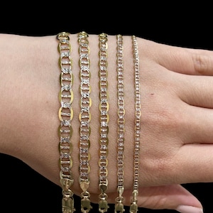 10k Real Two Tone Gold Mariner Bracelets , Chain Link Bracelets, Two Tone Gold Anchor Bracelets, Men’s Gold Mariner Bracelet, Gift