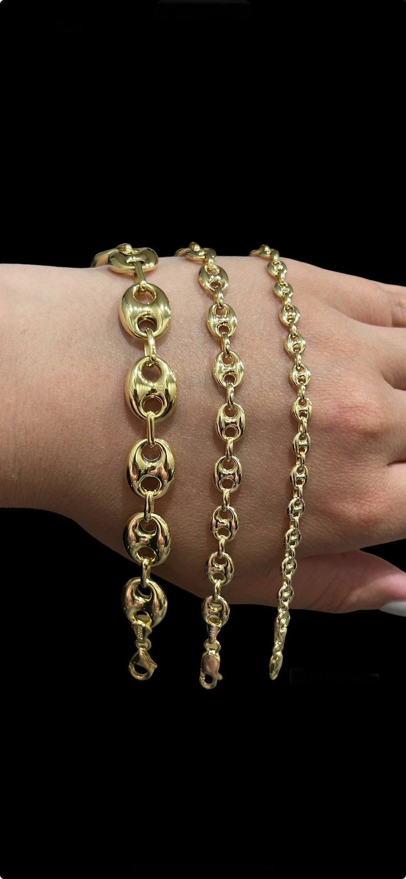 10k Real Gold Puff Mariner Bracelet Anklet, Anchor Link Chain Bracelet