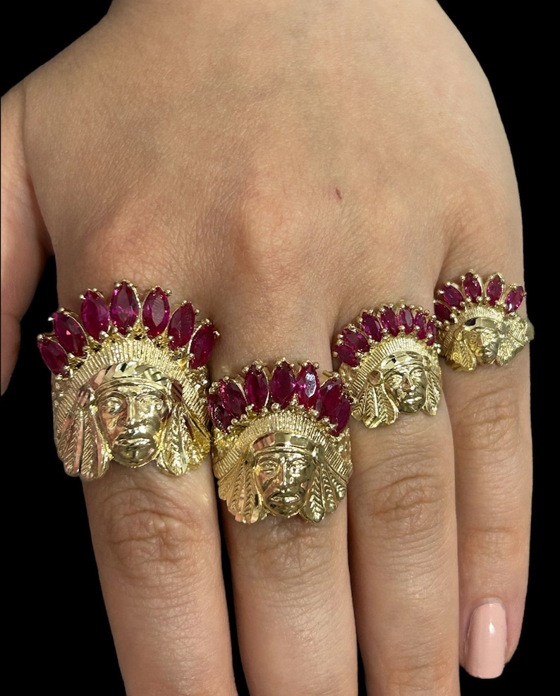10k Real Gold Ruby Red Native American Ring, Mens Gold Native American ...