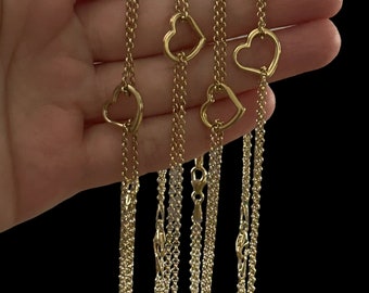 10k Real Gold Opened Heart Double Cable Chain Link Anklet Bracelet