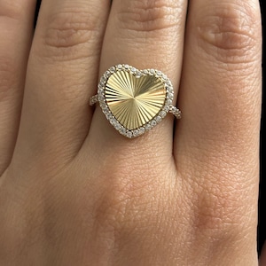 10k Real Gold Halo Cubic Zirconia Spiral Heart Ring, Ladies Gold Heart Ring, Love Ring for Her, Promise Ring, Friendship Ring, Gift for Her