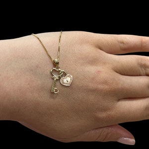 10k echt gouden hart en sleutel hanger, Rose hart en sleutel gouden ketting, tweekleurige gouden hart charme medaillon voor moeder vrouwen en meisjes cadeau