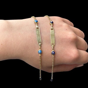 14k Real Gold Evil Eye Baby ID bracelet, Protection Jewelry, Good Luck Kids Bracelet, Personalized Baby Bracelet, Personalized Jewelry
