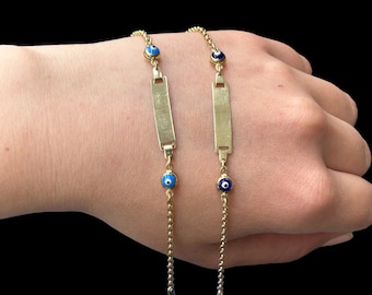 14k Real Gold Evil Eye Baby ID bracelet, Protection Jewelry, Good Luck Kids Bracelet, Personalized Baby Bracelet, Personalized Jewelry
