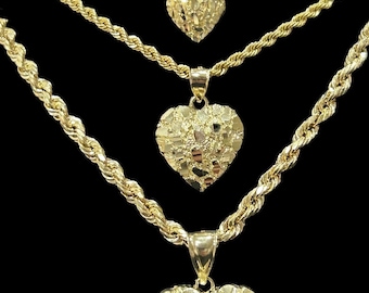 10k Real Gold Heart Nugget Charm Pendant Necklace, Heart Nugget Pendant, Heart Nugget Charm