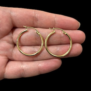 14K Real Gold Hoop Earrings, Ladies Plain Gold Hoops, Women’s Gold Hoop Earrings