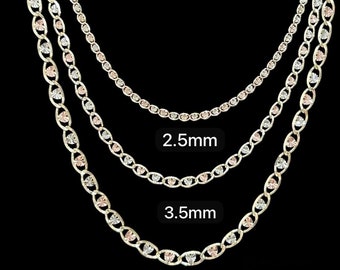 Collana a catena Valentino con cuore tricolore in oro massiccio 10k, catene Valentino con cuore in oro taglio diamante per donna, regalo per la mamma
