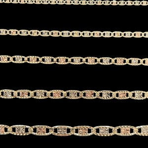 14k echte massief gouden driekleurige Valentino-kettingen, Diamond Cut Gold Valentino-ketting voor mannen, vrouwen Valentino Chain Link-kettingen
