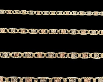14k Real Solid Gold Tricolor Valentino Chains, Diamond Cut Gold Valentino Chain for Men, Women Valentino Chain Link Necklaces