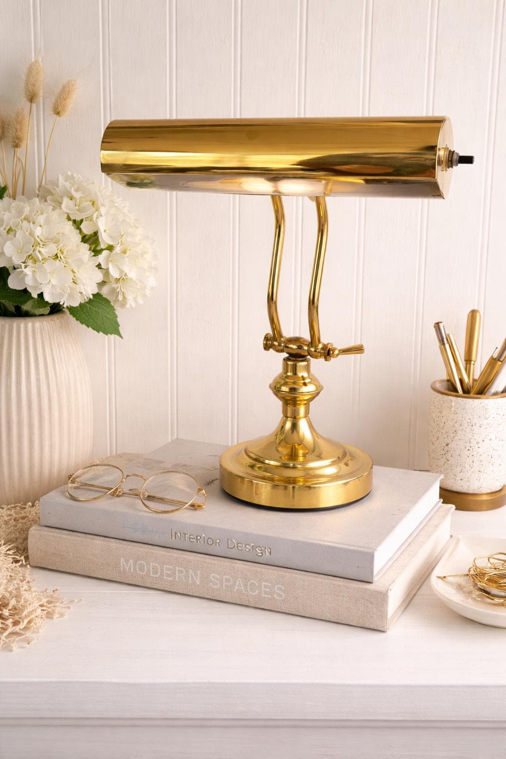 Lampe De Banquier Traditionnelle Verte Et Dorée - Style Antique, Métal