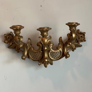 Gold Wall Mounted Candle Holder Vintage With Ornate Design 3 Candle Sconces Dart Industries