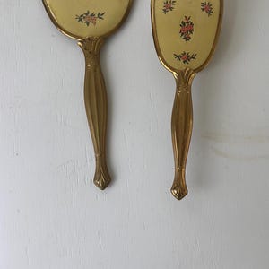 Vintage Vanity Set Gold Floral Dresser Victorian Brush Mirror Set