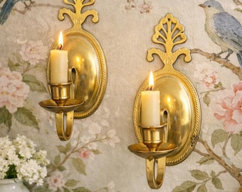 Vintage Ornate Brass Wall Candle Holders, 8" Elegant Pair Chinoiserie Koi Fish Design
