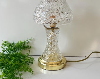 Vintage Led Crystal Lamp Clear Cut Etched Detail Accent Home Decor Table Light 12.5”Tall Gold Accent Lighting