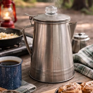 Zabytkowy 9-filiżankowy aluminiowy ekspres do kawy ze szklanym pokrętłem i uchwytem