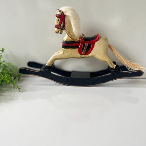 Vintage Handcrafted Wooden Rocking Horse Decor With Painted Details Folk Art Design