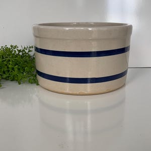 Vintage Crock 3 Quart Roseville Blue & White Striped Stoneware Bowl Schüssel USA Keramik 403-C RRPC