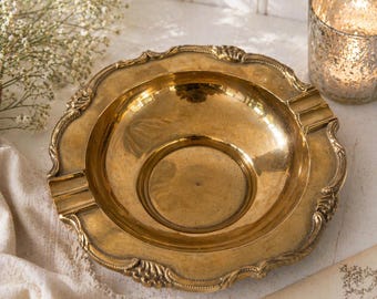 Antyczna mosiężna popielniczka na cygara, ozdobna złota miska