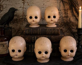 Vintage Creepy Doll Head: Halloween Vignette Decor, Haunted Display Sold Individually
