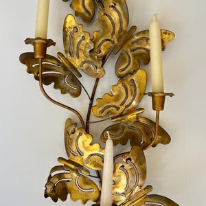 Vintage Brass Butterfly Wall Sconce Candle Holder With Three Arms For Taper Candles