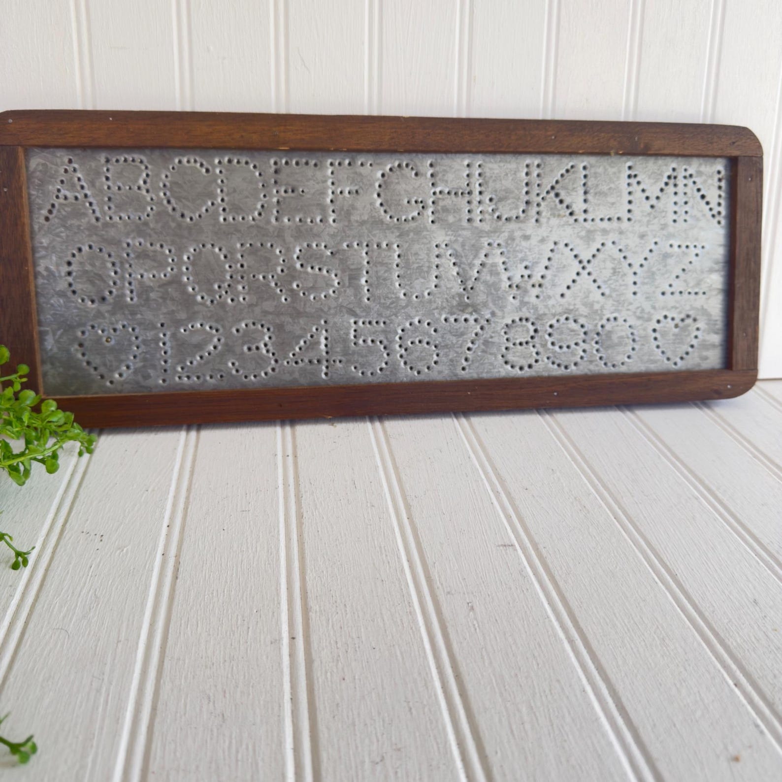 Primitive Metal Punch Tin Alphabet & Numbers Sign With Wooden Frame - Etsy