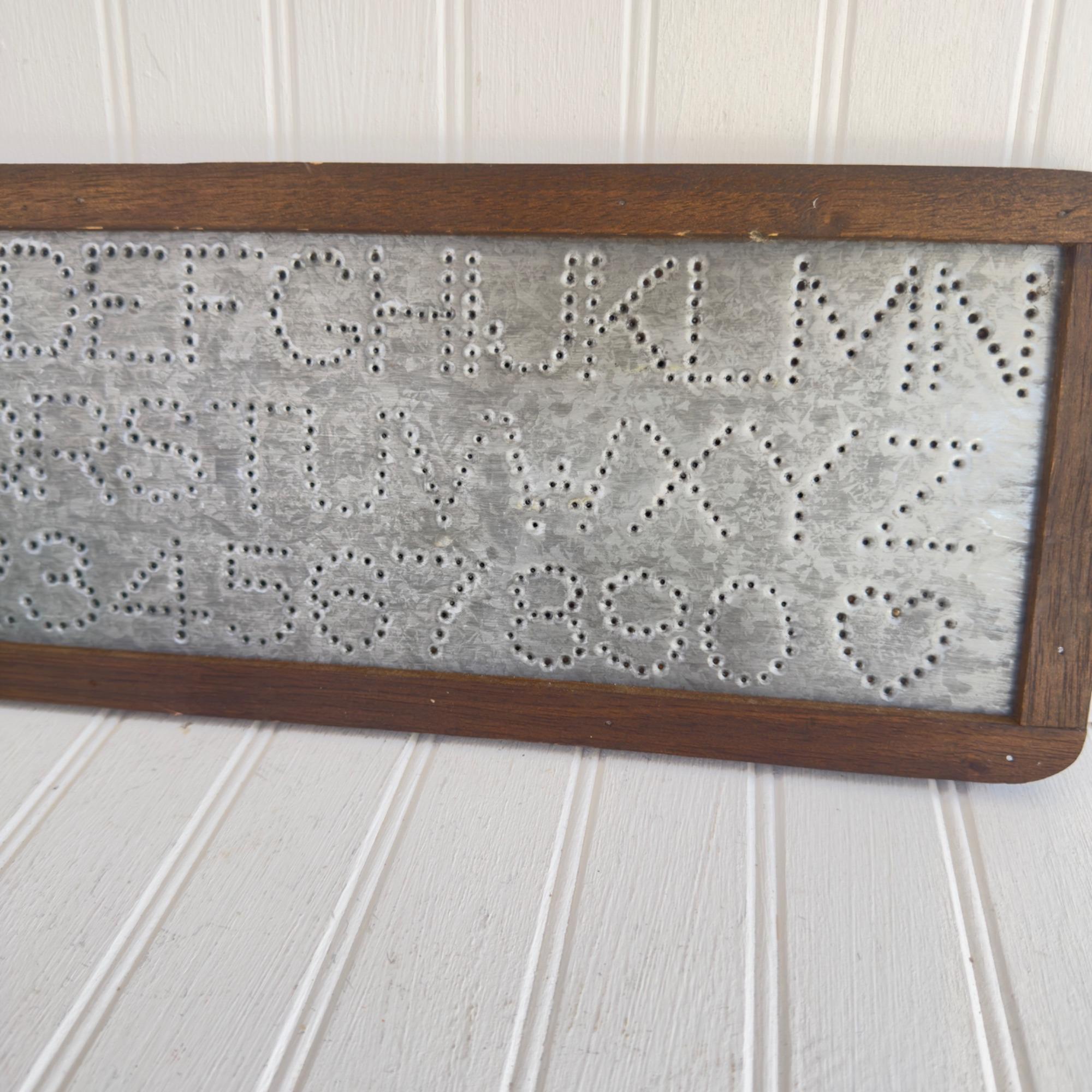 Primitive Metal Punch Tin Alphabet & Numbers Sign With Wooden Frame - Etsy