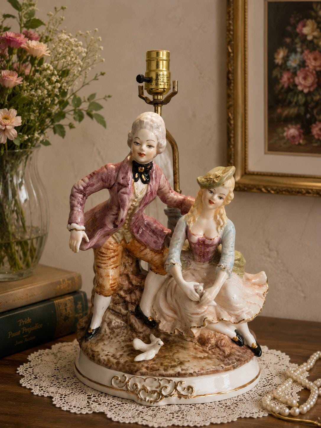 ロマンティックカップル陶器ランプ Vintage Victorian Romantic Couple Lamp - Etsy