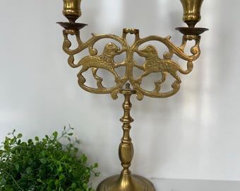 Vintage 80s Coated Brass Modern Candelabra/ Metal Glow by