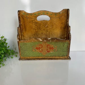 Vintage Florentine Letter Holder: Hand-Painted Gold Floral Design