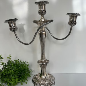 Vintage Silver-Plated Ornate 3-Arm Candelabra With Floral Design Ornate Chinoiserie Home Decor