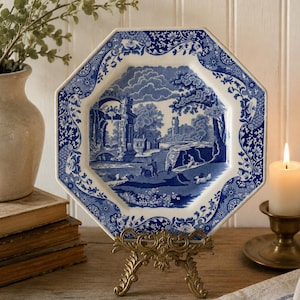 Spode Blue and White Octogan Italian Scene Decorative Plate