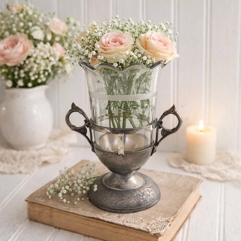 アンティーク ラリック 特注シルバー装飾台座＆口縁付 西洋花梨紋 ガラス大型花器 アンティーク ラリック 特注シルバー装飾台座＆口縁付 西洋花梨紋