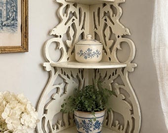 Ornate Wooden Corner Wall Shelf With Intricate Carved Design-3 Tier