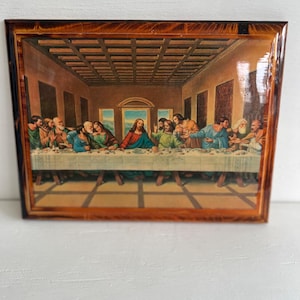 Framed &quot;The Last Supper&quot; Artwork With Wooden Back & Glossy Finish Religious Wall Art