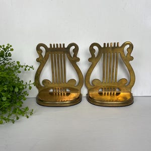 Vintage Brass Lyre Bookends For Home Office Decor Music Lover Harp 5.5”Tall
