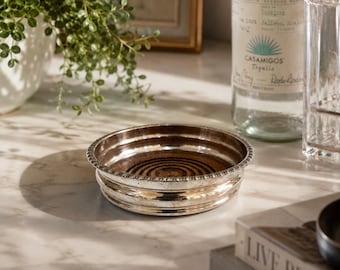 Vintage Silver-Plated Wine or Champagne Bottle Coaster Holder With Ornate Detailing & Handles