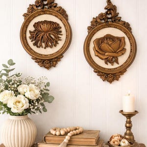 ヴィンテージゴールドフローラルウォールプレート - Dart Ind. - 2個セット