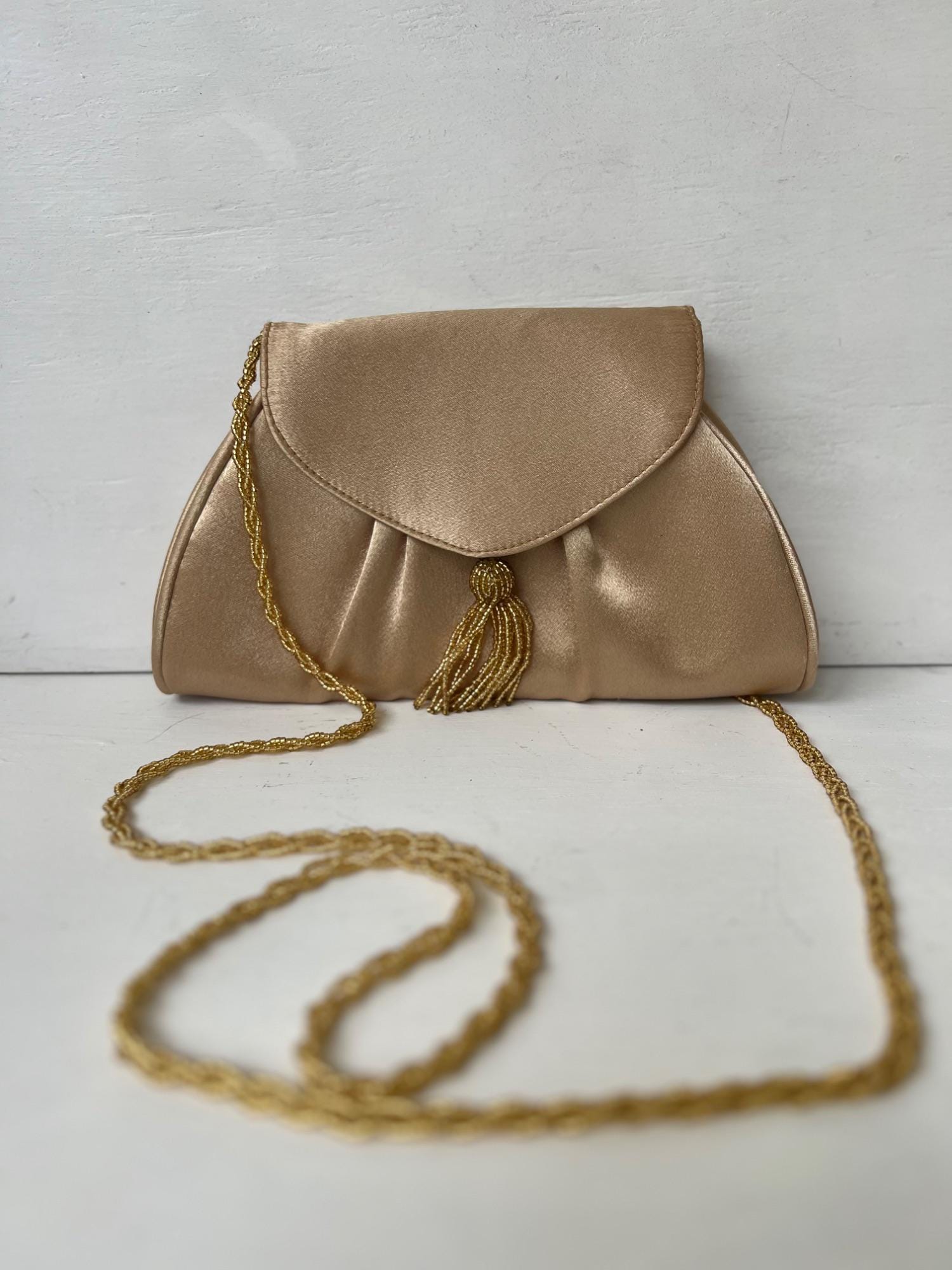 Vintage La Regale Gold Satin Evening Clutch With Tassel  display picture 2