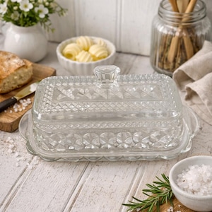 Vintage Elegant Glass  Unique Butter Dish With Covered Lid Design Table Server