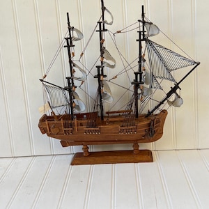 Handcrafted Wooden Model Ship Brass Details Nautical Boys Room Decor 15”Tall Boat