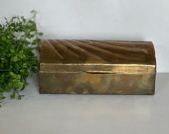 Vintage Brass Decorative Trinket Box With Hinged Lid And Elegant Swirl Design Gift Mother’s day