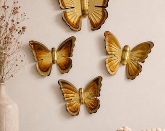 Set Of 4 Gold & Bronze Metal Butterfly Wall Decor