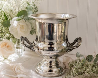 Silver-Plated Champagne Ice Bucket With Ornate Scroll Handles & Fluted Design