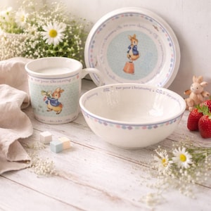 Juego de cerámica para bautizo de Peter Rabbit de Wedgwood con plato, tazón y taza, regalo de Pascua
