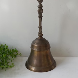 Vintage Brass Hand Bell With Ornate Handle - 7 Inches Tall