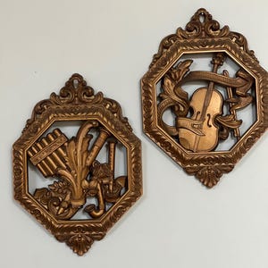 Vintage Burwood Gold Homco Wall Decor Musical Plaques Set Of 2 Hollywood Regency Art Gift