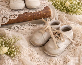 ヴィンテージ ベビー/幼児用シューズ ホワイトレザー レースアップ 2足セット コレクターズアイテム ベビー