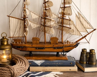 Vintage Wooden Model Ship, Nautical Home Decor, Boys Room, Boat