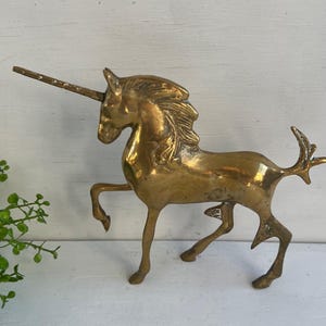 Vintage Brass Unicorn Figurine Collector Shelf Sitter Gift Mid Century Modern